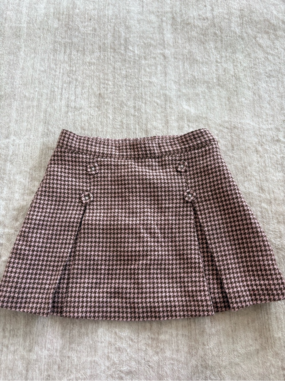 Janie & Jack Girls Pink and Brown Houndstooth Pleated Skirt w/Side Zipper S 4T